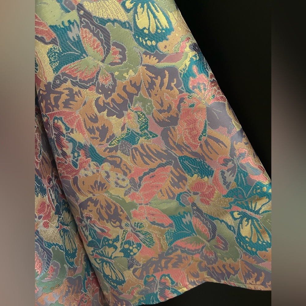 Brianna Cannon Caftan Dress in Pink & Blue Brocade- Butterfly Dreams sz S/M - Picture 8 of 8